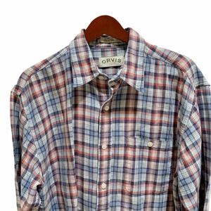 Orvis Linen Blend Plaid Long Sleeve Button Shirt